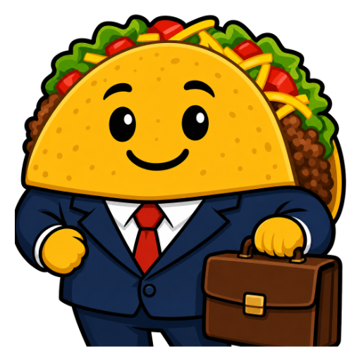 A professional taco in a business suit carrying a briefcase